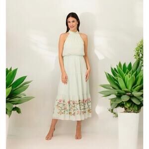 Adrianna Papell midi Bead Chiffon Halter Dress NWT $199 MSRP